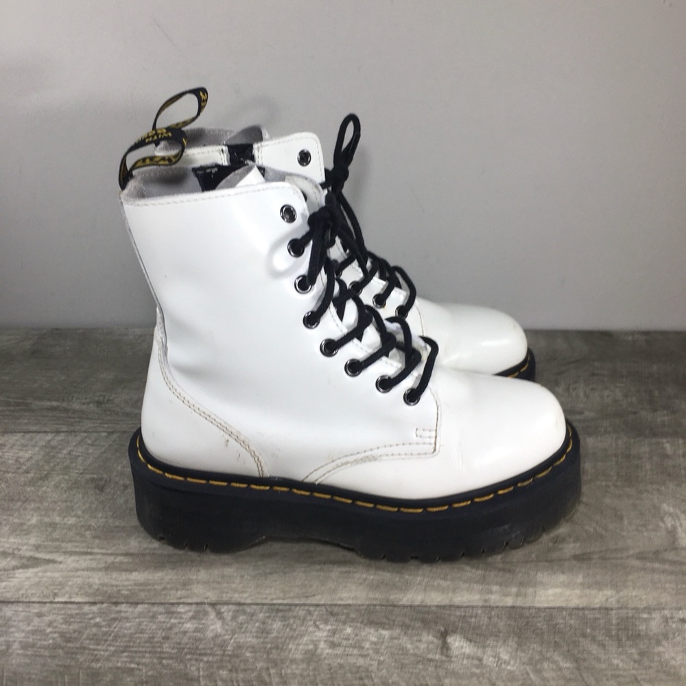 Dr. Martens Dr Quad Jadon Womens White Leather Platform Lace Up Boots 5 UK 7 US